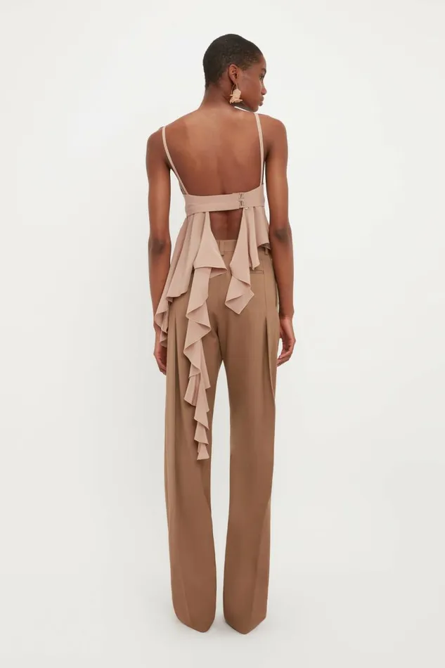 Women Trousers Victoria Beckham Front Pleat Trouser In Fawn