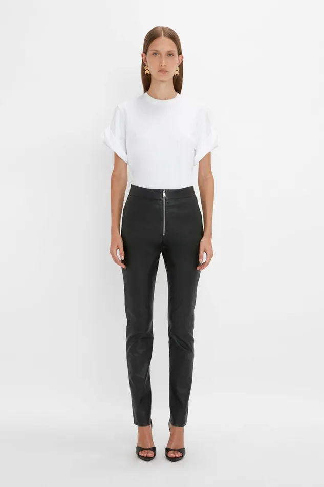 Women Trousers Victoria Beckham Slim Leather Trouser In Black