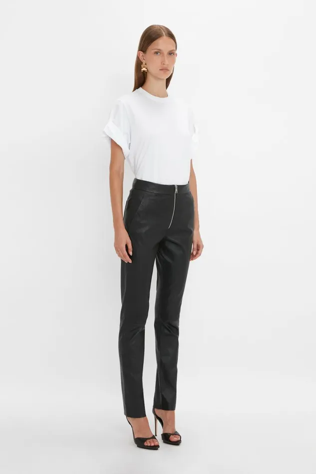 Women Trousers Victoria Beckham Slim Leather Trouser In Black