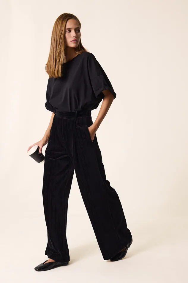 Women Trousers Zofia Noir Pantalon Coton Velours Noir Des Petits Hauts Trousers and Jumpsuits