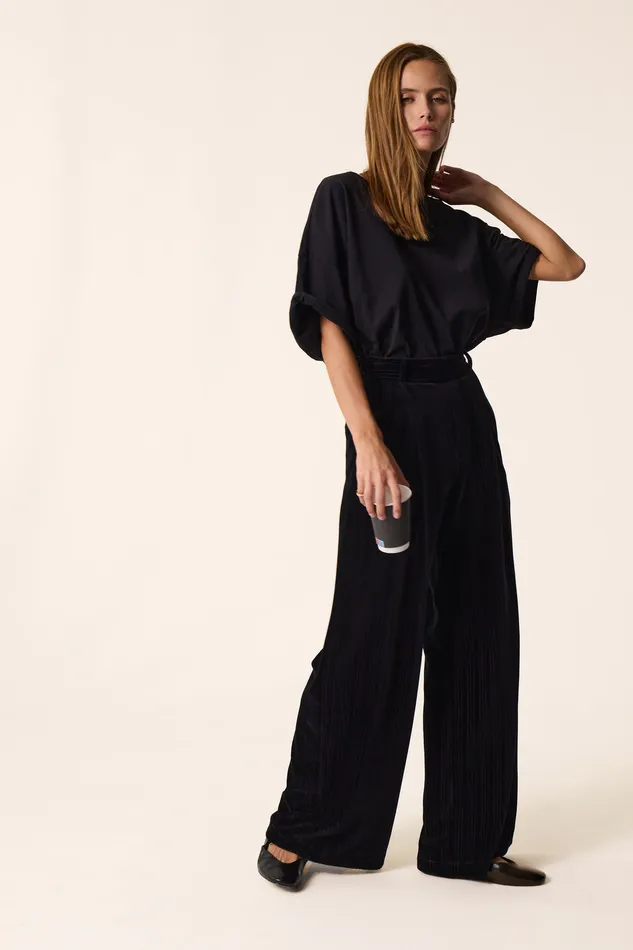 Women Trousers Zofia Noir Pantalon Coton Velours Noir Des Petits Hauts Trousers and Jumpsuits