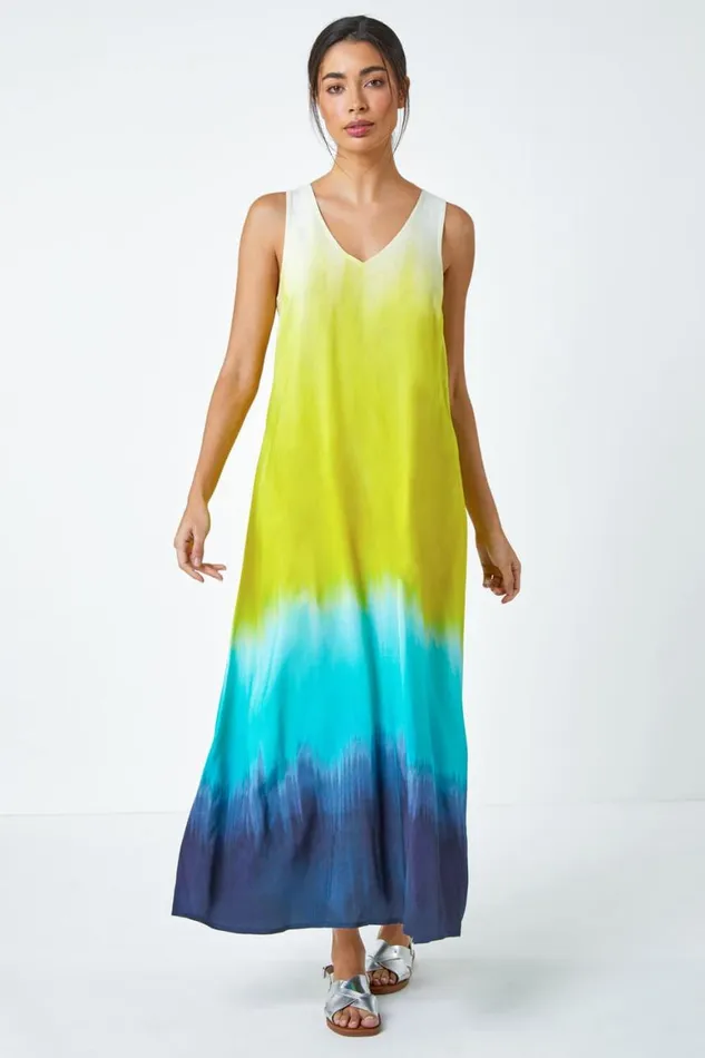 Women Turquoise Sleeveless Ombre Midi Dress Roman Dresses