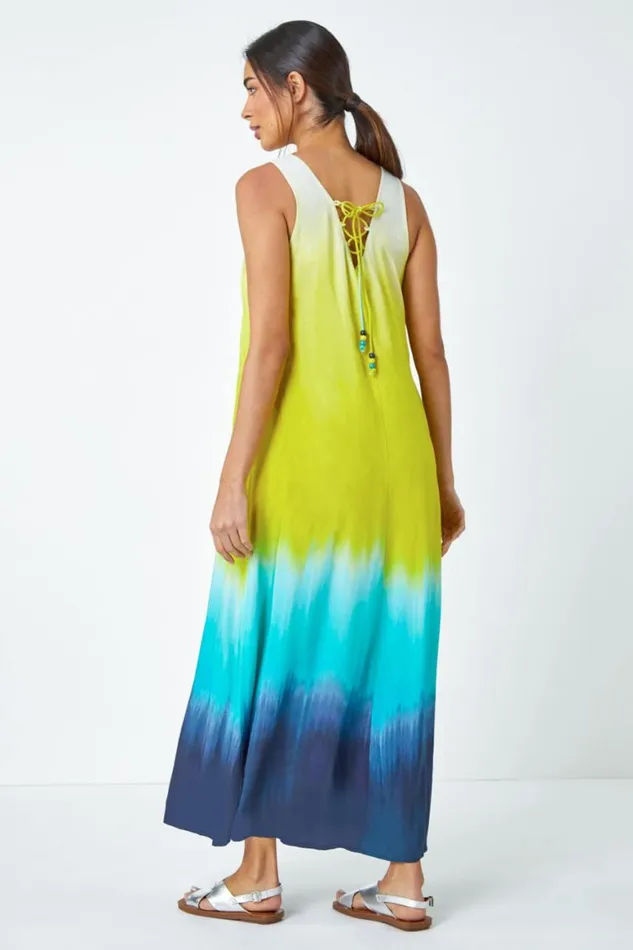 Women Turquoise Sleeveless Ombre Midi Dress Roman Dresses