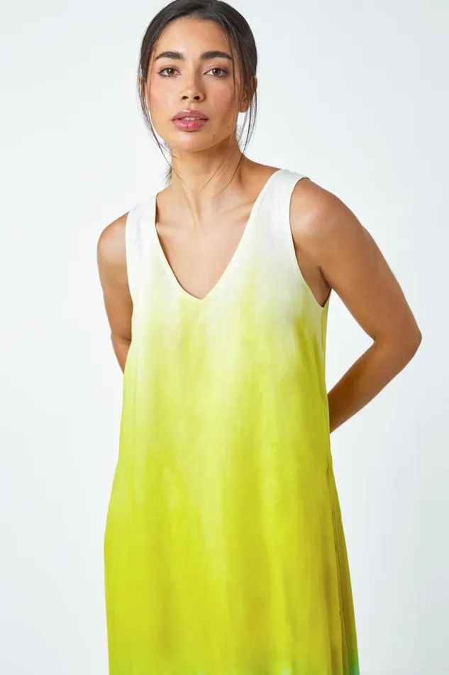 Women Turquoise Sleeveless Ombre Midi Dress Roman Dresses