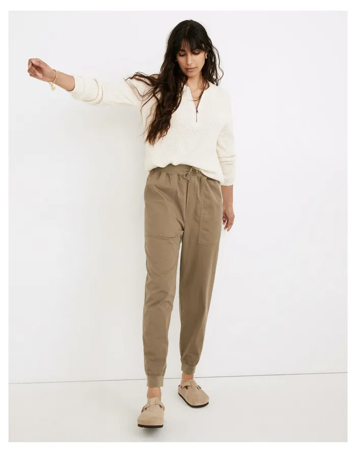 Women Twill Drawstring Jogger Pants Distant Surplus Madewell Pants