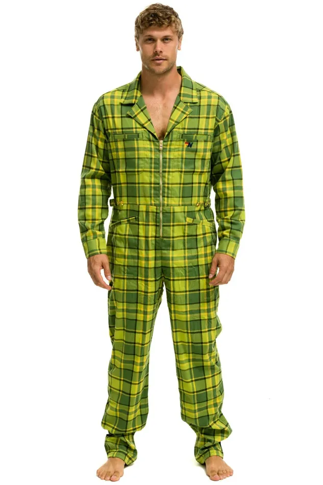 Women UNISEX PLAID FLIGHT SUIT 8211 AVOCADO PLAID Aviator Nation Outerwear