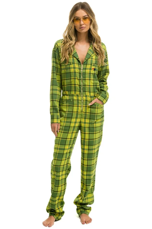 Women UNISEX PLAID FLIGHT SUIT 8211 AVOCADO PLAID Aviator Nation Outerwear Women UNISEX PLAID FLIGHT SUIT 8211 AVOCADO PLAID Aviator Nation Outerwear