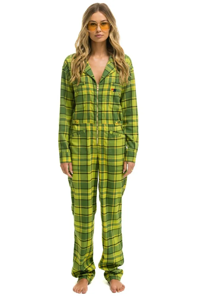 Women UNISEX PLAID FLIGHT SUIT 8211 AVOCADO PLAID Aviator Nation Outerwear Women UNISEX PLAID FLIGHT SUIT 8211 AVOCADO PLAID Aviator Nation Outerwear