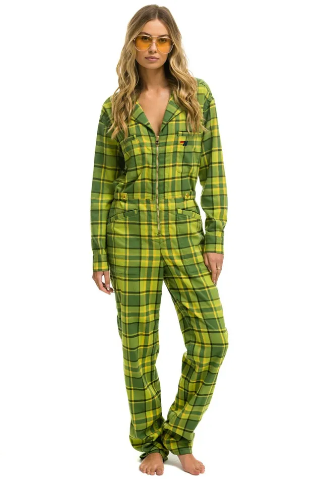Women UNISEX PLAID FLIGHT SUIT 8211 AVOCADO PLAID Aviator Nation Outerwear Women UNISEX PLAID FLIGHT SUIT 8211 AVOCADO PLAID Aviator Nation Outerwear