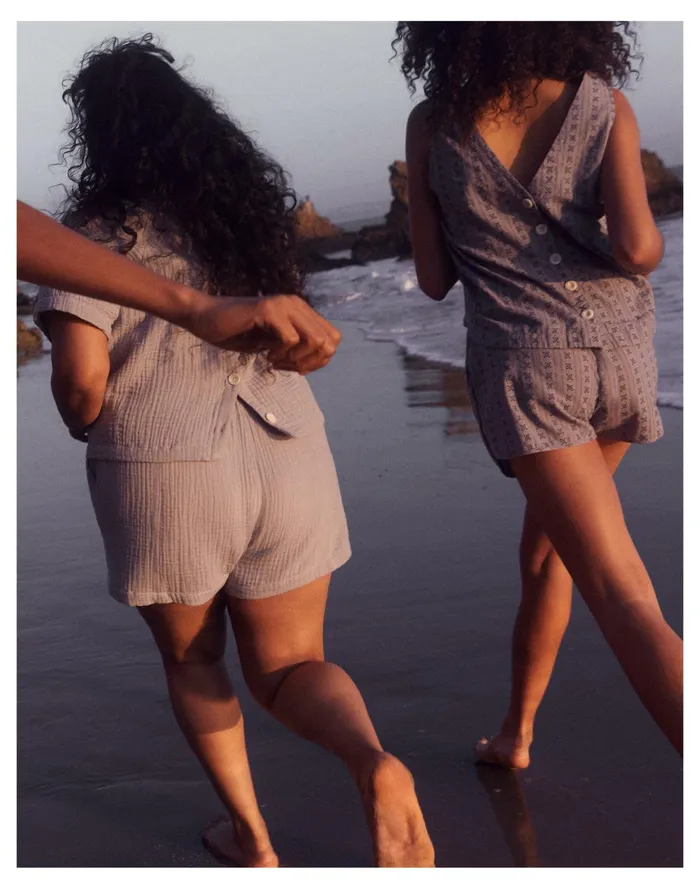 Women V Neck Button Back Sleeveless Top In Jacquard Stripe Dusk Peri Madewell Tops and Shirts Women V Neck Button Back Sleeveless Top In Jacquard Stripe Dusk Peri Madewell Tops and Shirts