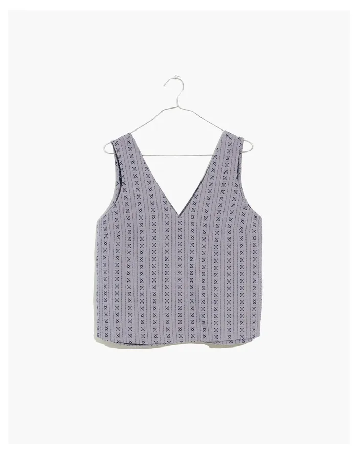 Women V Neck Button Back Sleeveless Top In Jacquard Stripe Dusk Peri Madewell Tops and Shirts Women V Neck Button Back Sleeveless Top In Jacquard Stripe Dusk Peri Madewell Tops and Shirts