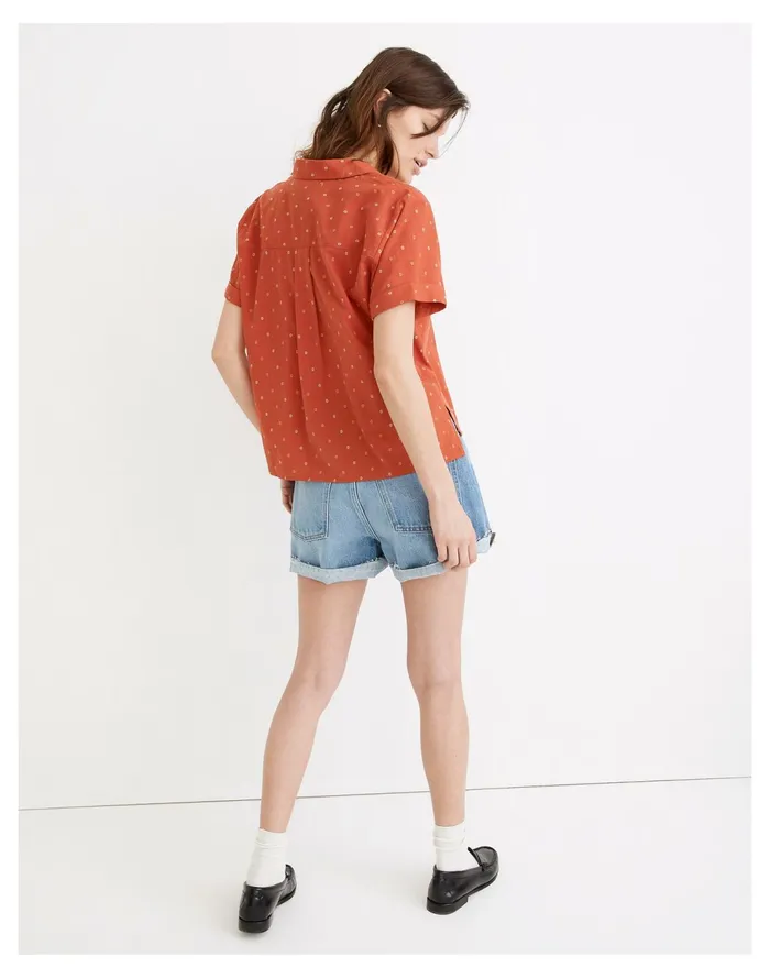 Women V Neck Pocket Shirt In Floral Jacquard Fresh Chili Madewell Tops and Shirts Women V Neck Pocket Shirt In Floral Jacquard Fresh Chili Madewell Tops and Shirts