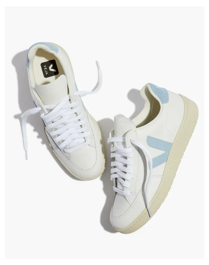 Women Veja Leather V 12 Lace Up Sneakers In White And Natural White Steel Madewell Sneakers