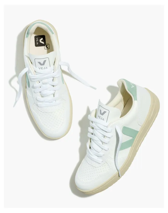 Women Veja Vegan Leather V 10 Sneakers In White Matcha White Matcha Madewell Sneakers