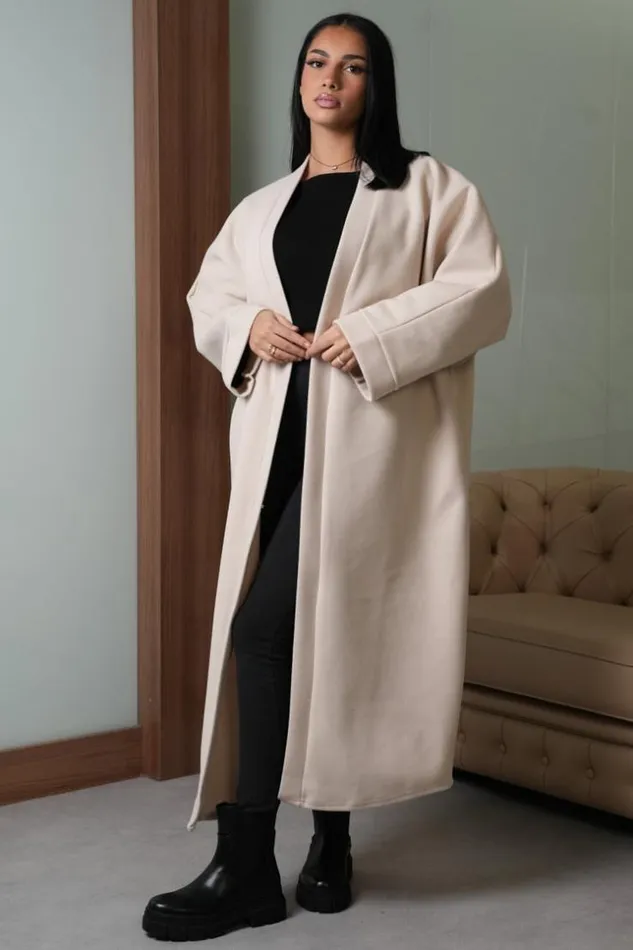 Women Veste Beige Longue Texture Beige Brentiny Paris Jackets