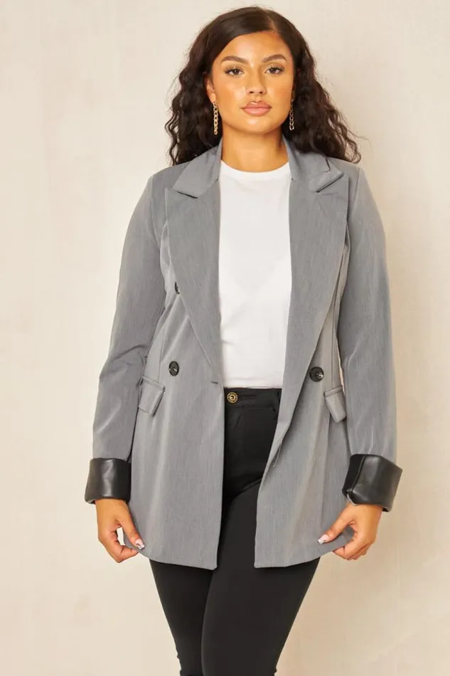Women Veste Blazer BiMatire Grise Grey Brentiny Paris Jackets