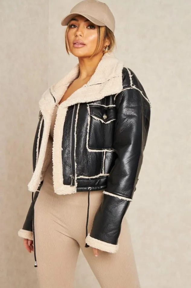 Women Veste Courte Aviateur Noire Simili Cuir Et Peau De Mouton Black Brentiny Paris Jackets Women Veste Courte Aviateur Noire Simili Cuir Et Peau De Mouton Black Brentiny Paris Jackets