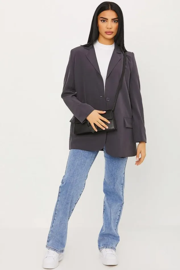 Women Veste De Blazer Grise Fonc Grey Brentiny Paris Jackets