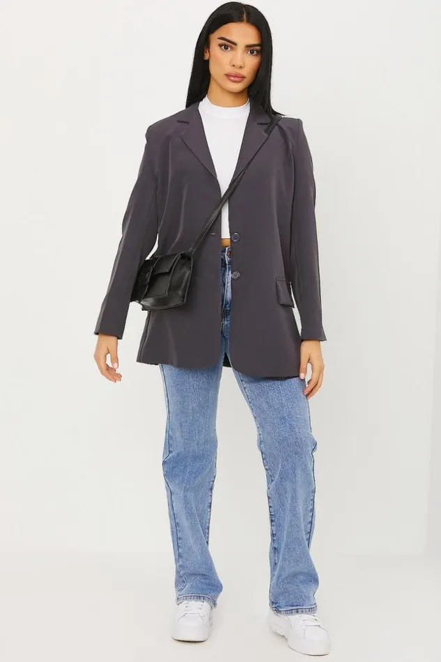 Women Veste De Blazer Grise Fonc Grey Brentiny Paris Jackets