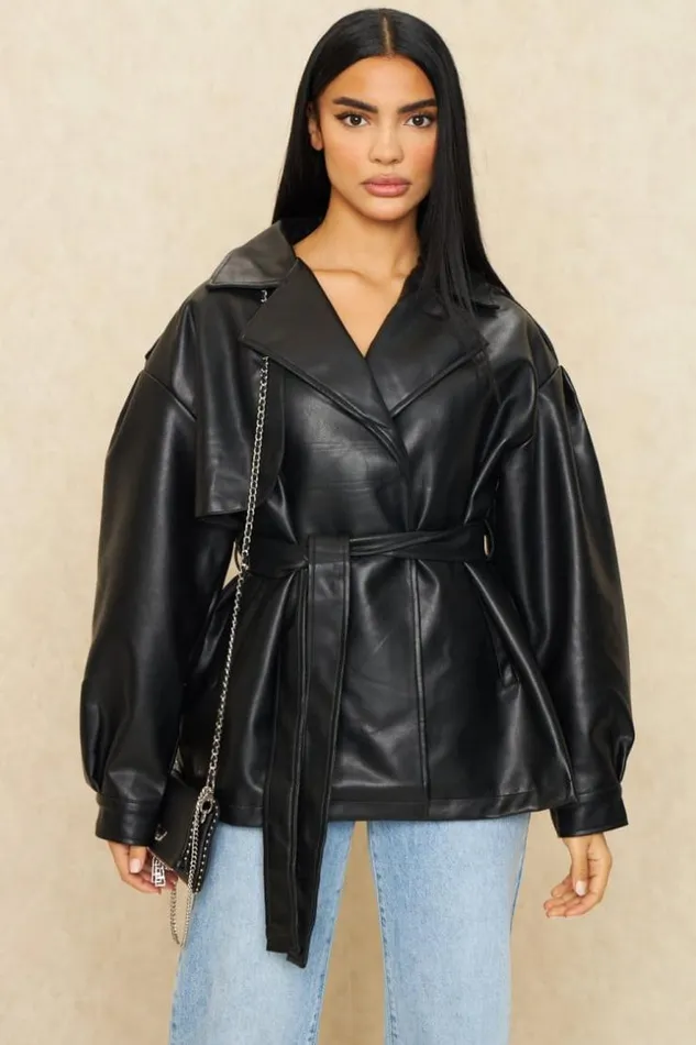 Women Veste En Simili Cuir Noire Black Brentiny Paris Jackets
