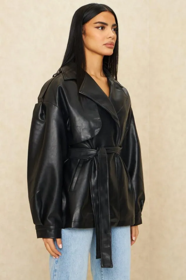 Women Veste En Simili Cuir Noire Black Brentiny Paris Jackets