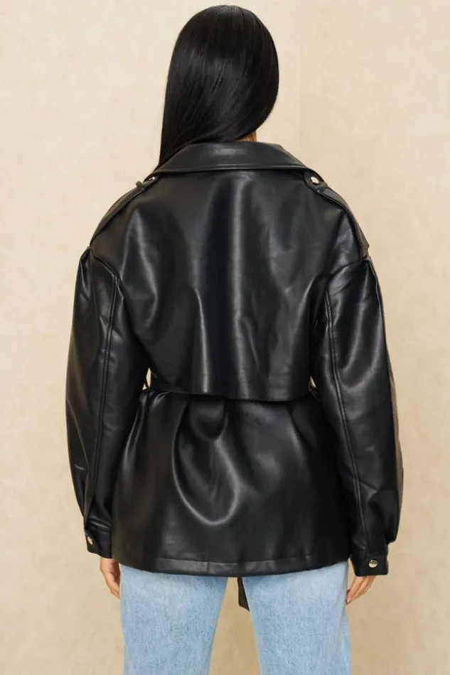 Women Veste En Simili Cuir Noire Black Brentiny Paris Jackets