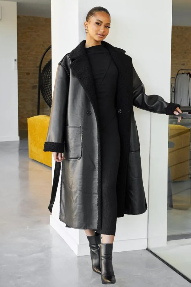 Women Veste Longue Aviateur Noire Peau De Mouton Ceinture Black Brentiny Paris White Tops Women Veste Longue Aviateur Noire Peau De Mouton Ceinture Black Brentiny Paris White Tops