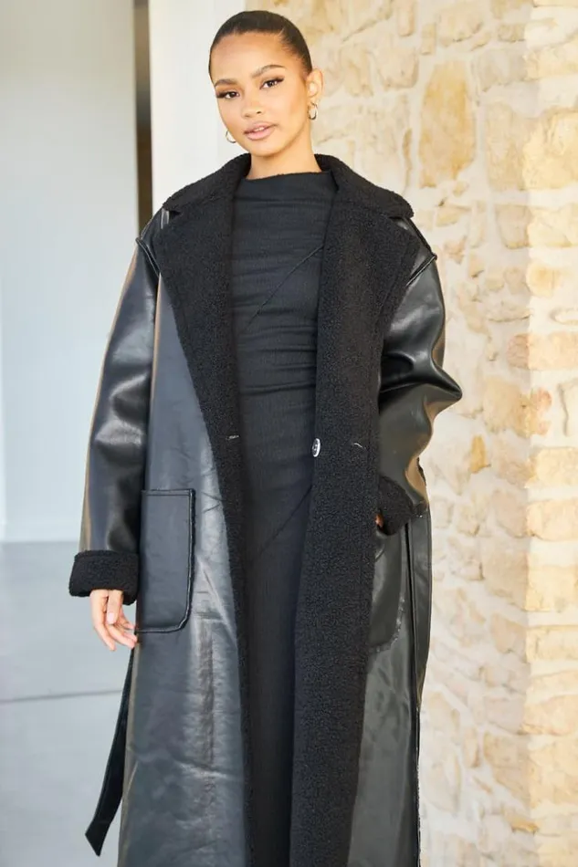 Women Veste Longue Aviateur Noire Peau De Mouton Ceinture Black Brentiny Paris White Tops Women Veste Longue Aviateur Noire Peau De Mouton Ceinture Black Brentiny Paris White Tops