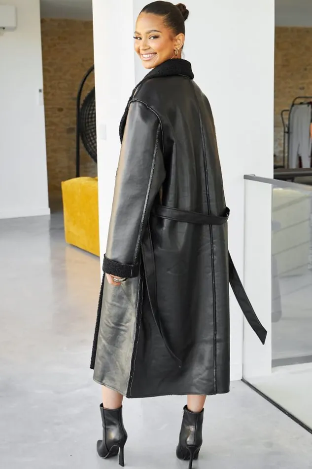 Women Veste Longue Aviateur Noire Peau De Mouton Ceinture Black Brentiny Paris White Tops Women Veste Longue Aviateur Noire Peau De Mouton Ceinture Black Brentiny Paris White Tops