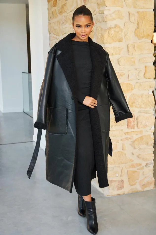 Women Veste Longue Aviateur Noire Peau De Mouton Ceinture Black Brentiny Paris White Tops Women Veste Longue Aviateur Noire Peau De Mouton Ceinture Black Brentiny Paris White Tops