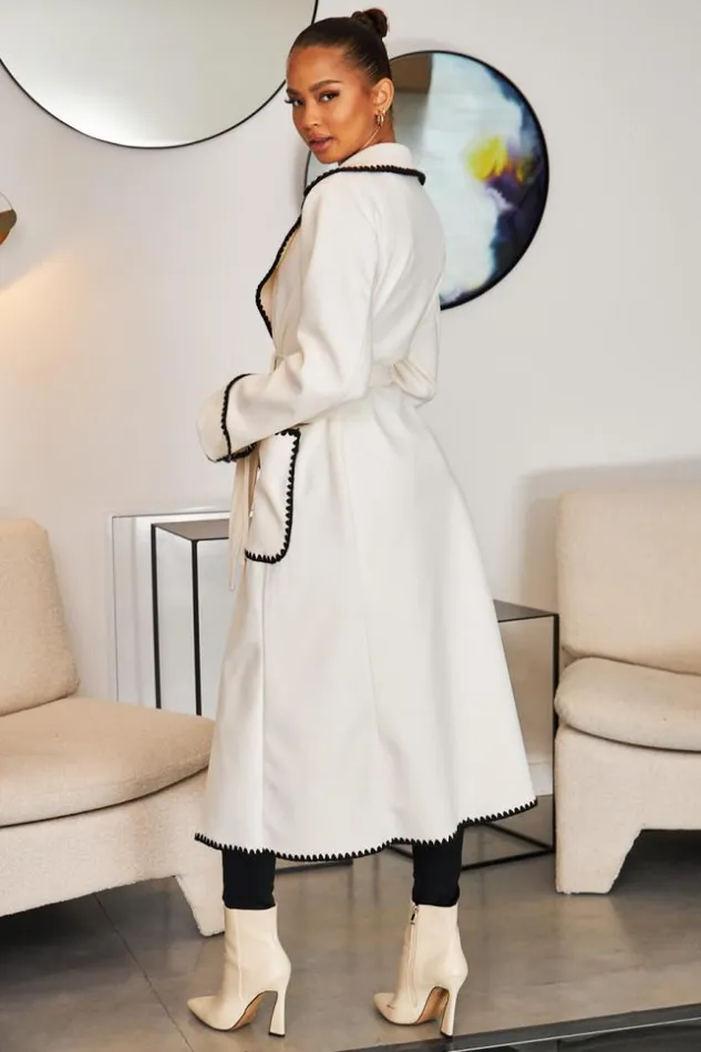 Women Veste Longue crue Coutures Noires Ecru Brentiny Paris White Tops
