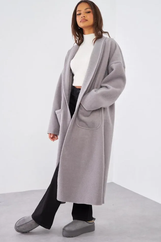 Women Veste Longue Grise Texture Grey Brentiny Paris Jackets