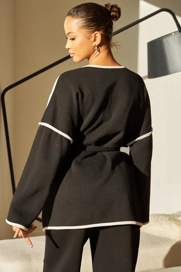 Women Veste Ouverte Ceinture Noire Coutures paisses Black Brentiny Paris White Tops Women Veste Ouverte Ceinture Noire Coutures paisses Black Brentiny Paris White Tops