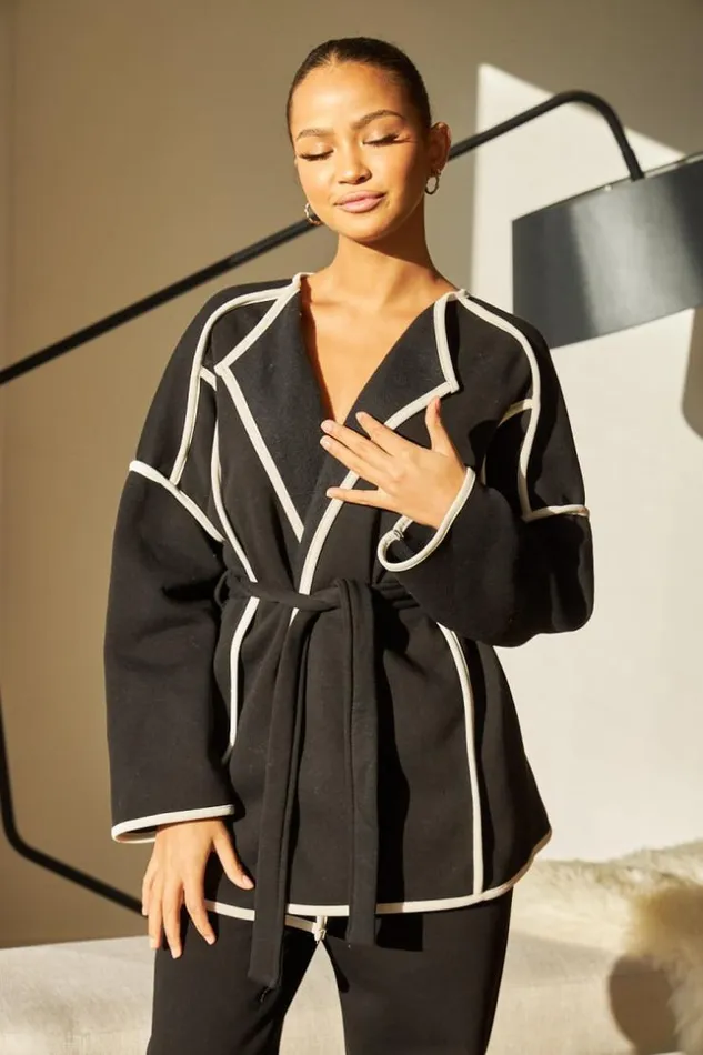 Women Veste Ouverte Ceinture Noire Coutures paisses Black Brentiny Paris White Tops Women Veste Ouverte Ceinture Noire Coutures paisses Black Brentiny Paris White Tops