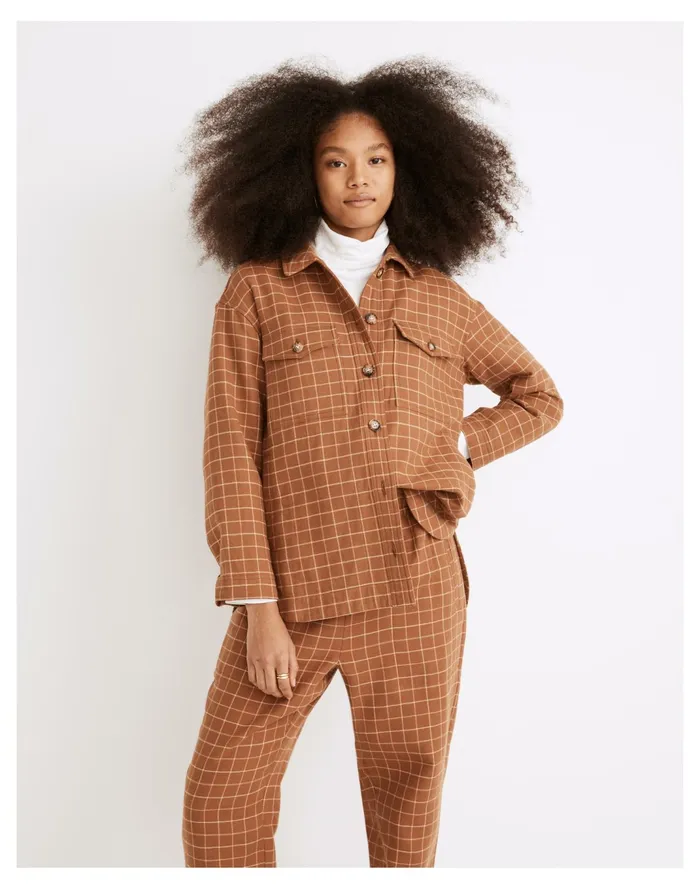 Women Waffleback Branner Shirt Jacket In Windowpane Warm Hickory Madewell Jackets