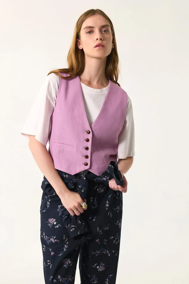 Women Waistcoat Ellion Blossom Veste Sans Manches Coton Rose Mauve Des Petits Hauts Suits Women Waistcoat Ellion Blossom Veste Sans Manches Coton Rose Mauve Des Petits Hauts Suits
