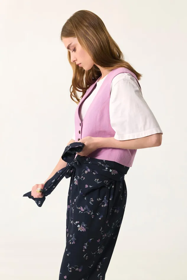 Women Waistcoat Ellion Blossom Veste Sans Manches Coton Rose Mauve Des Petits Hauts Suits