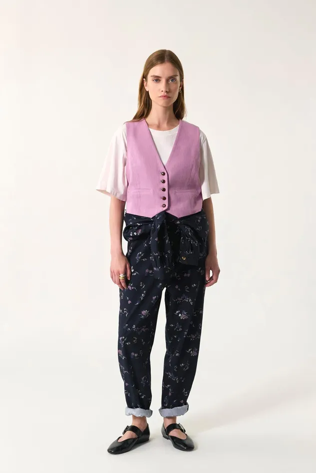 Women Waistcoat Ellion Blossom Veste Sans Manches Coton Rose Mauve Des Petits Hauts Suits