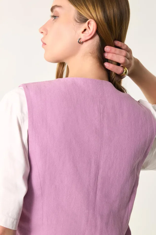 Women Waistcoat Ellion Blossom Veste Sans Manches Coton Rose Mauve Des Petits Hauts Suits