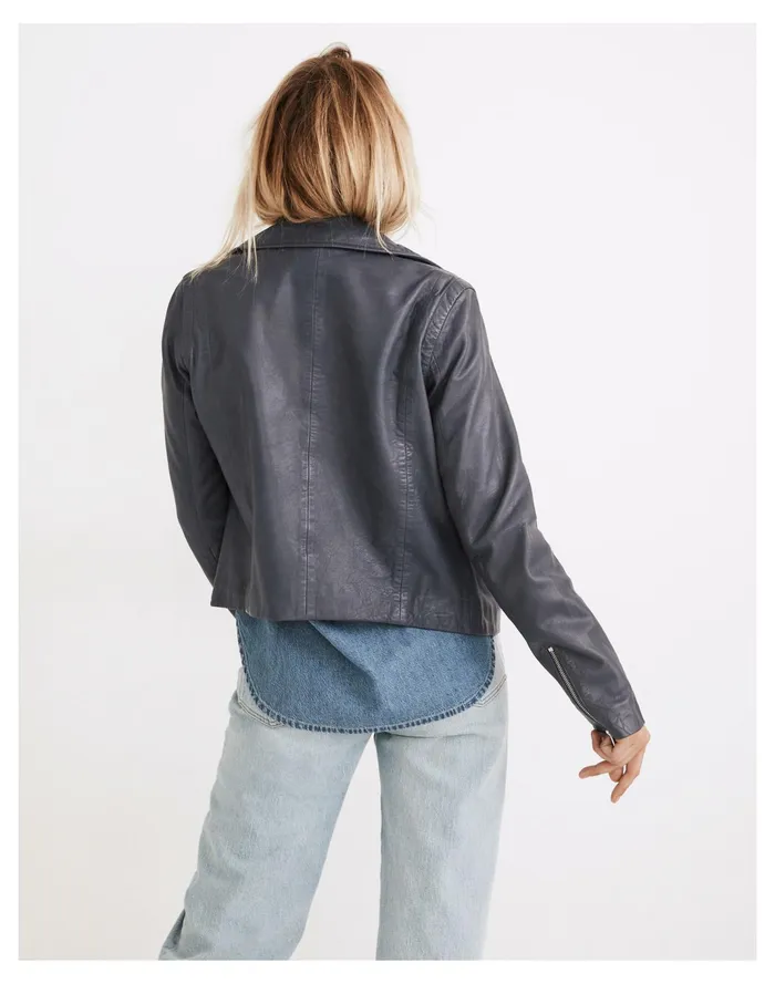 Women Washed Leather Motorcycle Jacket Sunfaded Indigo Madewell Jackets Women Washed Leather Motorcycle Jacket Sunfaded Indigo Madewell Jackets
