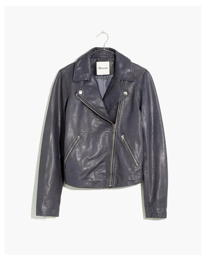 Women Washed Leather Motorcycle Jacket Sunfaded Indigo Madewell Jackets Women Washed Leather Motorcycle Jacket Sunfaded Indigo Madewell Jackets