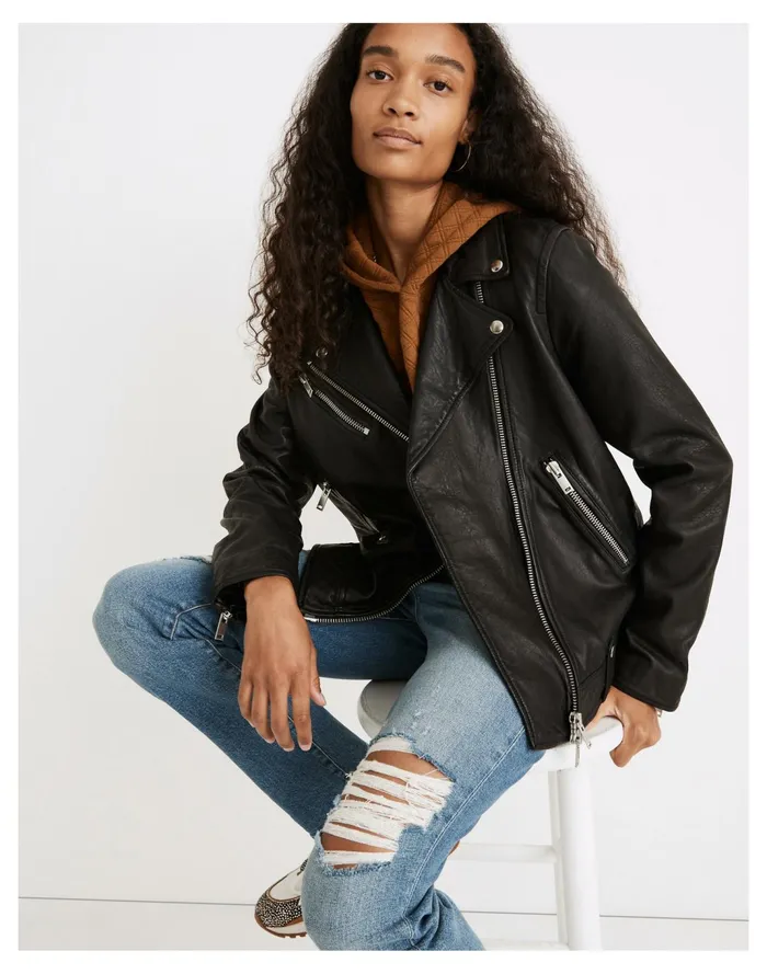 Women Washed Leather Oversized Motorcycle Jacket True Black Madewell Jackets Women Washed Leather Oversized Motorcycle Jacket True Black Madewell Jackets