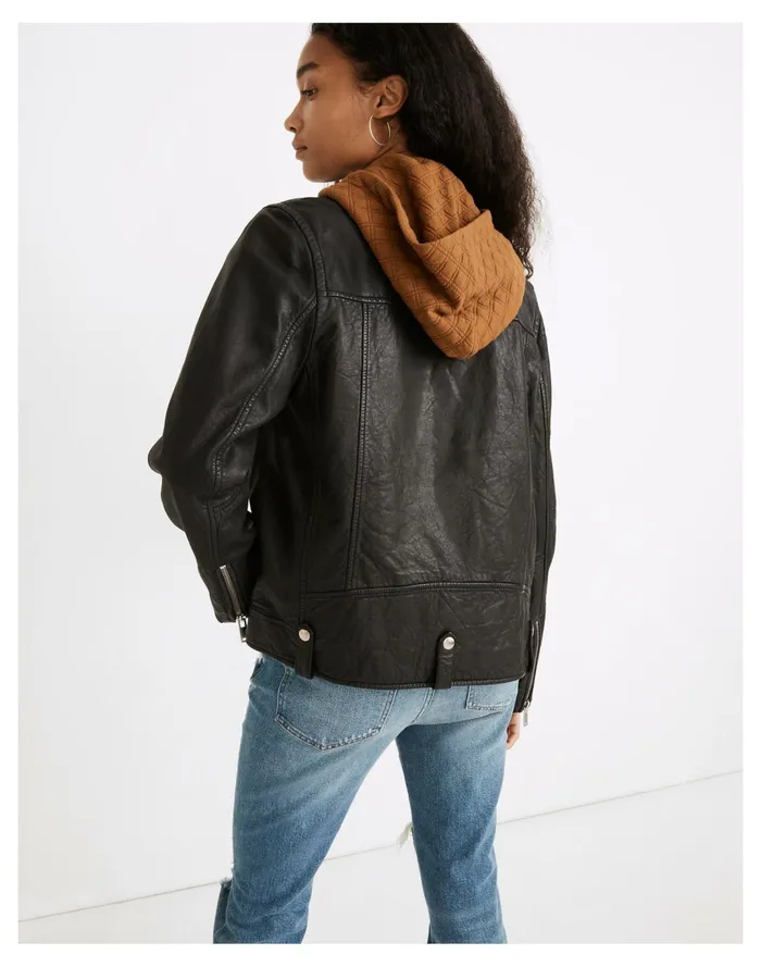 Women Washed Leather Oversized Motorcycle Jacket True Black Madewell Jackets Women Washed Leather Oversized Motorcycle Jacket True Black Madewell Jackets