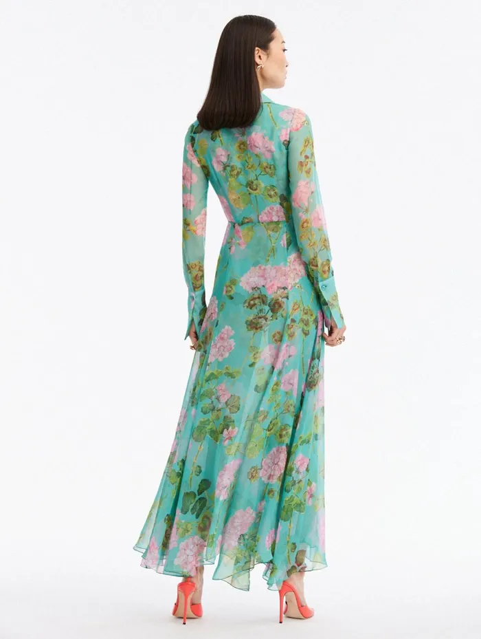 Women Wedding Guest Oscar De La Renta Geranium Silk Chiffon Maxi Dress Pinkjade Women Wedding Guest Oscar De La Renta Geranium Silk Chiffon Maxi Dress Pinkjade