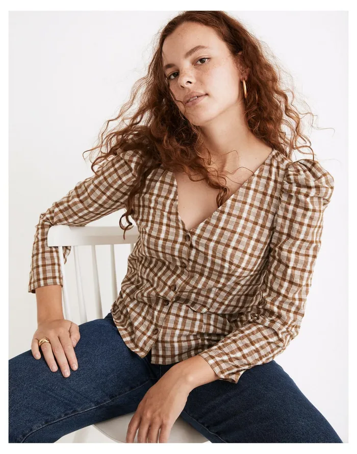 Women Westover Top In Sandown Plaid Weathered Olive Madewell Tops and Shirts