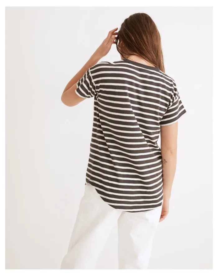 Women Whisper Cotton Rib Crewneck Tee In Hader Stripe Coal Madewell Tees Women Whisper Cotton Rib Crewneck Tee In Hader Stripe Coal Madewell Tees