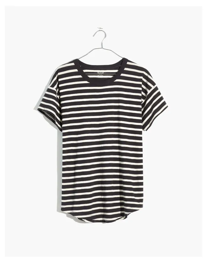 Women Whisper Cotton Rib Crewneck Tee In Hader Stripe Coal Madewell Tees Women Whisper Cotton Rib Crewneck Tee In Hader Stripe Coal Madewell Tees