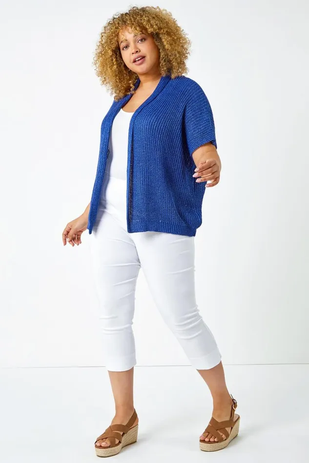 Women White Curve Elastic Waist Stretch Cropped Trouser Roman Trousers