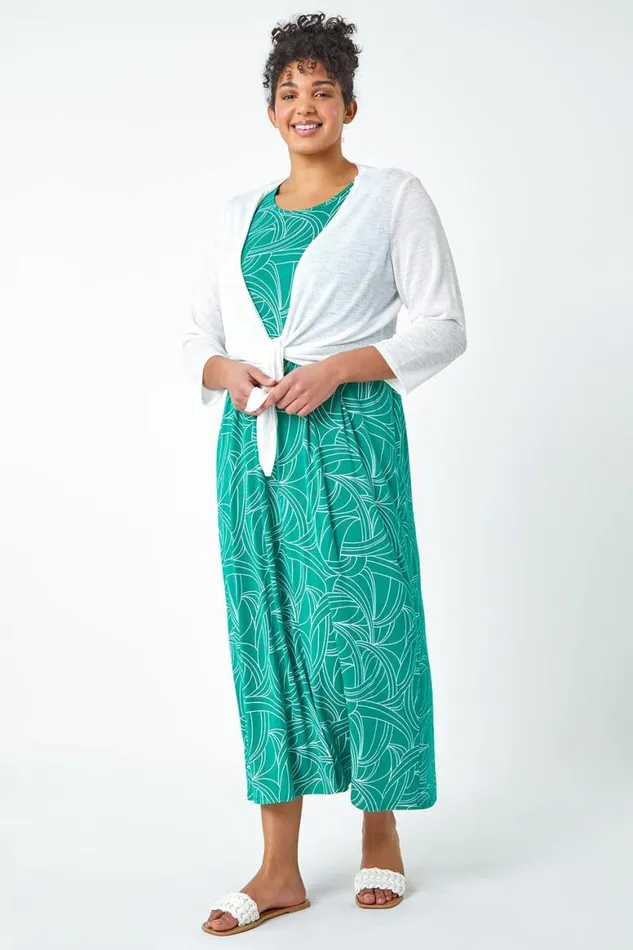 Women White Curve Tie Front Stretch Cropped Cardigan Roman Tops