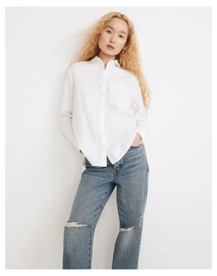 Women White Oversized Ex Boyfriend Shirt Eyelet White Madewell Tops and Shirts